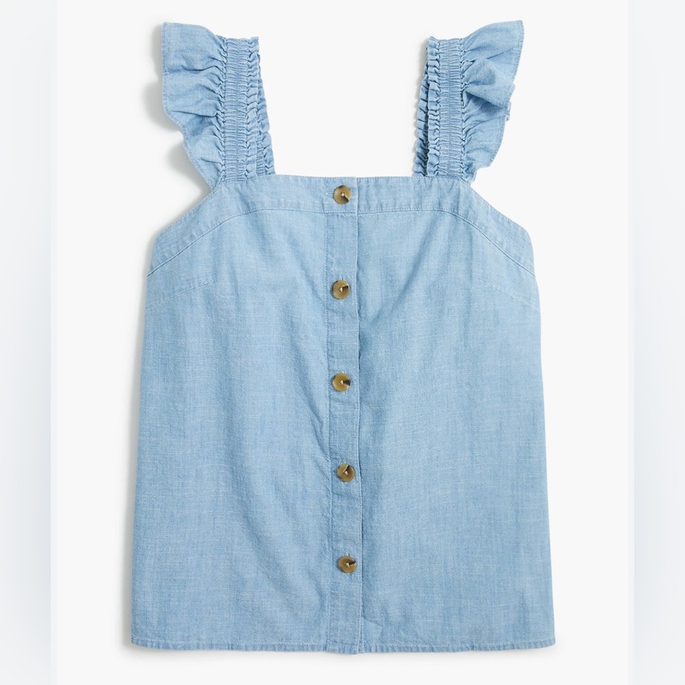 J.Crew Factory Chambray button up flutter sleeve top SZ L used- good condition
